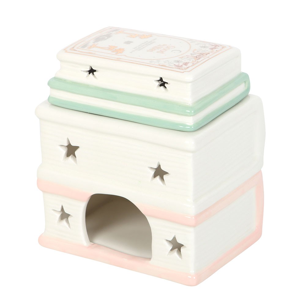 Quemador para cera + 2 bolsas (25 gr) wax melts "LIBROS COLOR PASTEL"